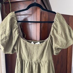Candace Woven Linen Maxi Dress, Dark Olive - Maternity- Size Small